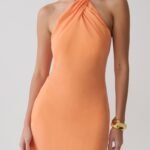 Maggie Cupro Halter Mini Dress - Orange