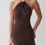 Maggie Cupro Halter Mini Dress - Dark Chocolate