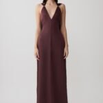 Myla Draped Shoulders Satin Maxi Dress - Chocolate