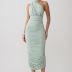 Giannie Draped Midi Dress - Aqua Grey