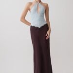Sascha Lace And Satin Halter Maxi Dress - Ice Blue/Chocolate