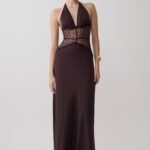 Dinah Lace And Satin Maxi Dress - Chocolate