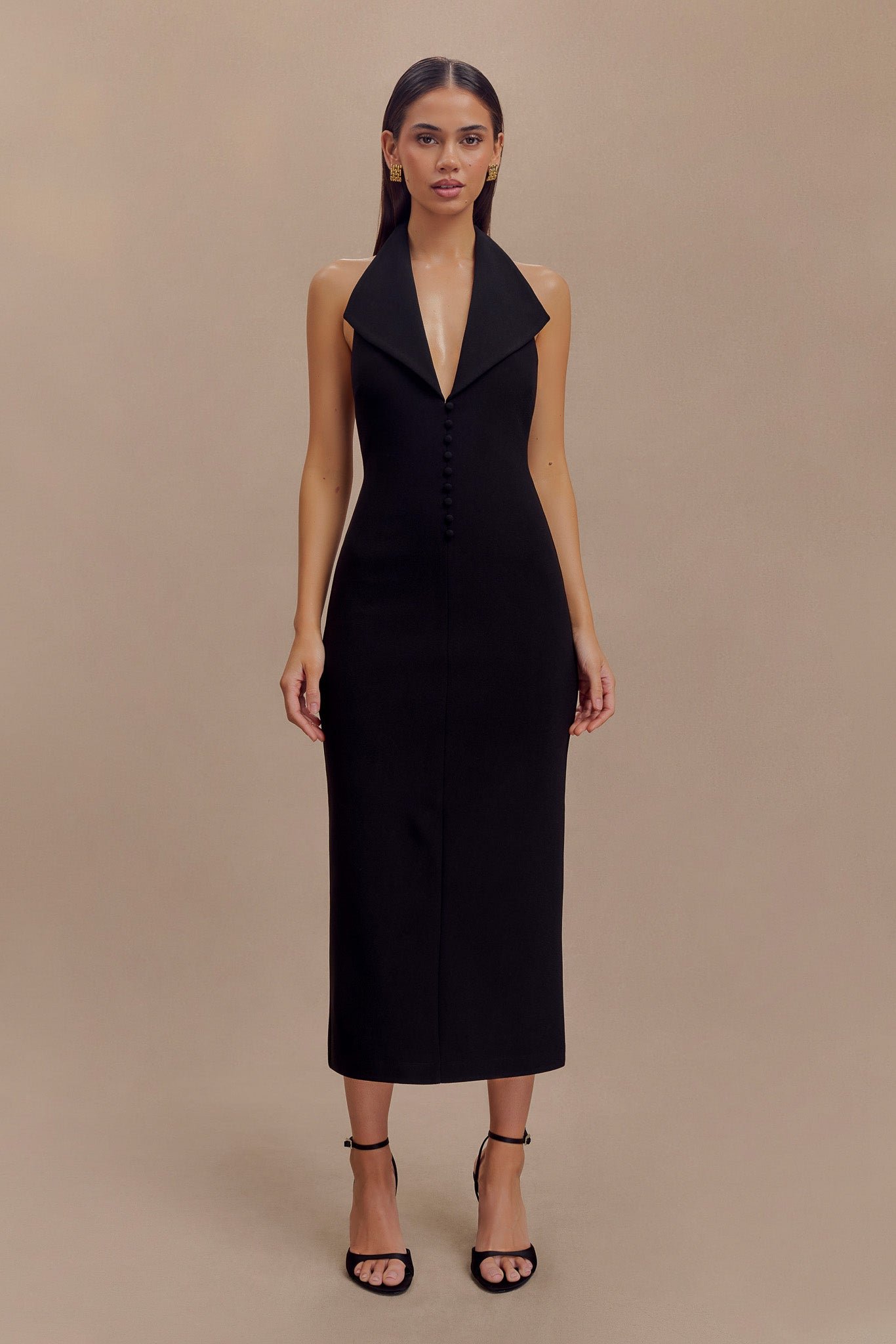240813_MESHKI_ArchivesDrop1_2_01_041 Annita Crepe Halter Midi Dress - Black - Image 1