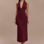 Annita Crepe Halter Midi Dress - Merlot