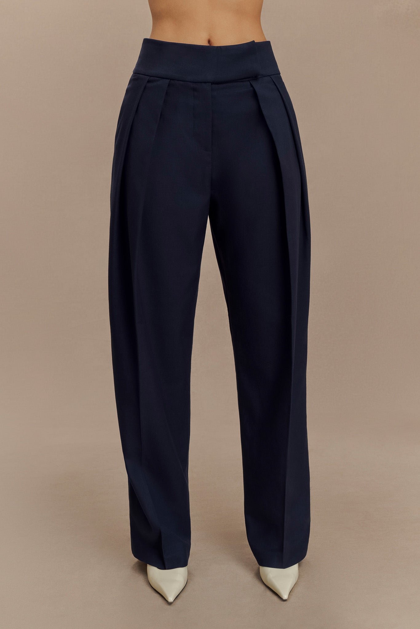 240828_MESHKI_Archive_Drp4_06_391-1 Penelope Pleated High Waisted Pants - Dark Navy - Image 1
