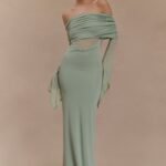 Kaitlin One Shoulder Slinky And Mesh Maxi Dress - Basil
