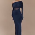 Kaitlin One Shoulder Slinky And Mesh Maxi Dress - Midnight Blue