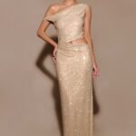 Kenny Diamante One Shoulder Maxi Dress - Gold