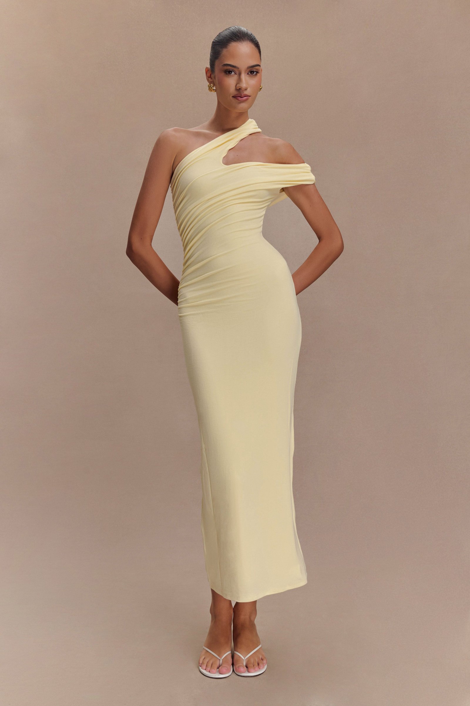 250121_MESHKICordiallyInvitedPT2_11_625copy-1 Anastasia One Shoulder Modal Midi Dress - Pale Lemon - Image 1