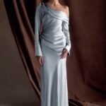 Iris Long Sleeve Satin Maxi Dress - Frosted Blue