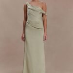 Dalia Off Shoulder Satin Maxi Dress - Sage