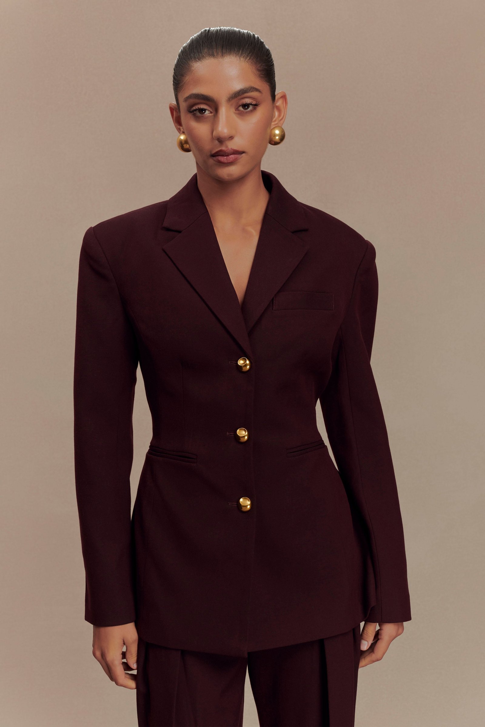 250203_MESHKI_Cordially_Invited_Final_12_646-1 Bellamy Cinched Blazer - Mahogany - Image 1