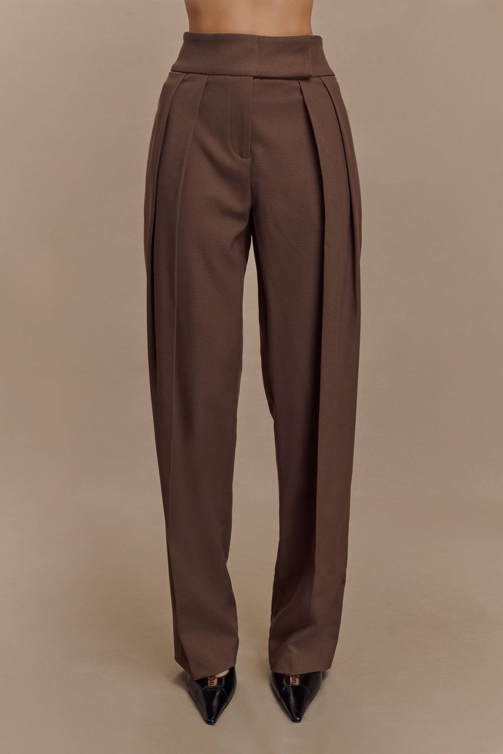 250318_MESHKI_Wild_Oasis_3_13_700 Penelope Pleated High Waisted Pants - Chocolate - Image 1
