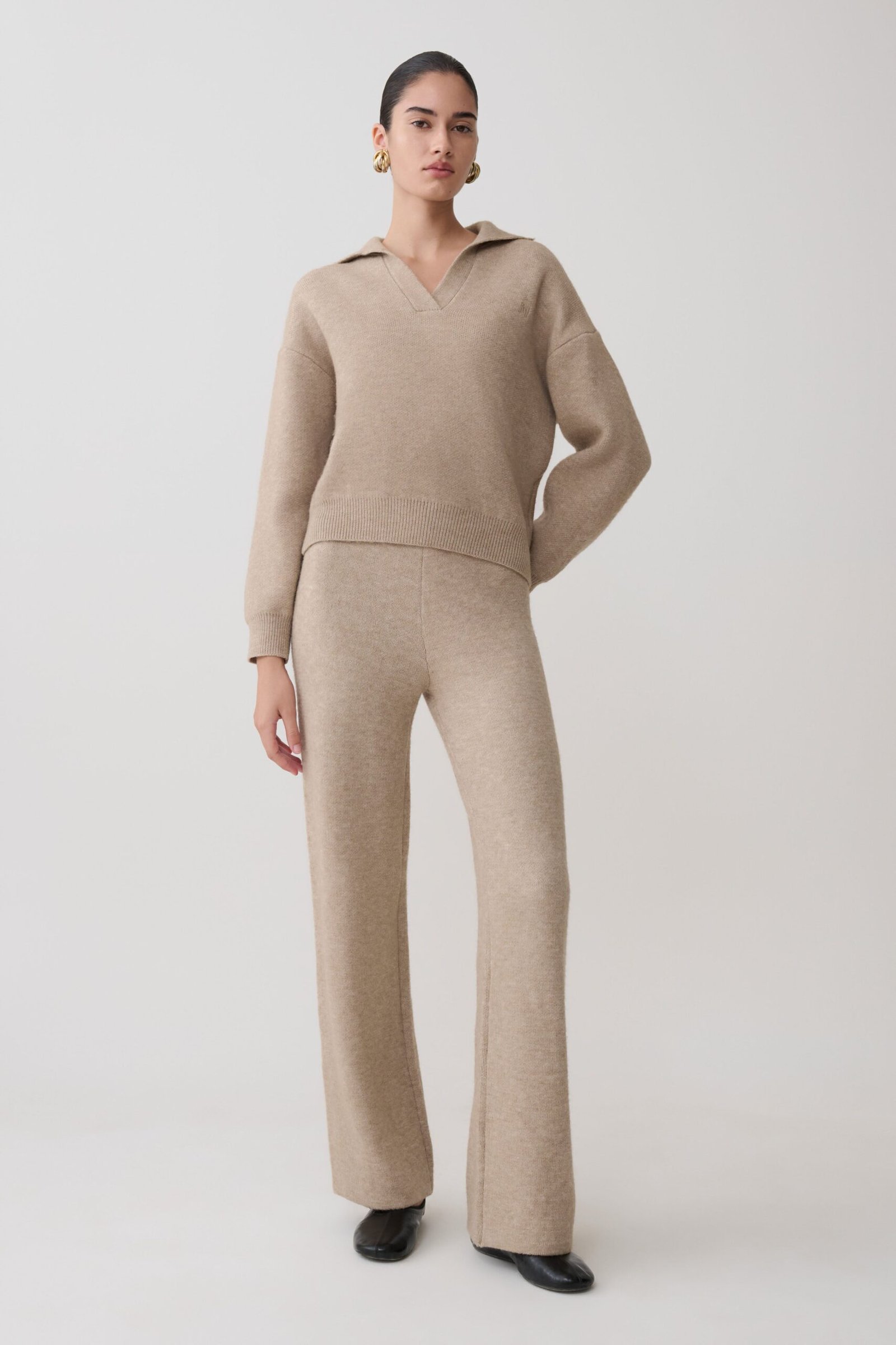 250324_MESHKI_HertiageFinal_13_651_eec03abf-5f8b-474e-942e-ae380919d413 Evan Knit Wide Leg Pants - Beige Marle - Image 1