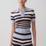 Philly Stripe Knit Button Up Top - Chocolate/Blue
