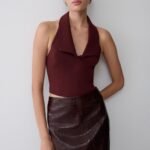 Calla Collared Sleeveless Halter Top - Merlot