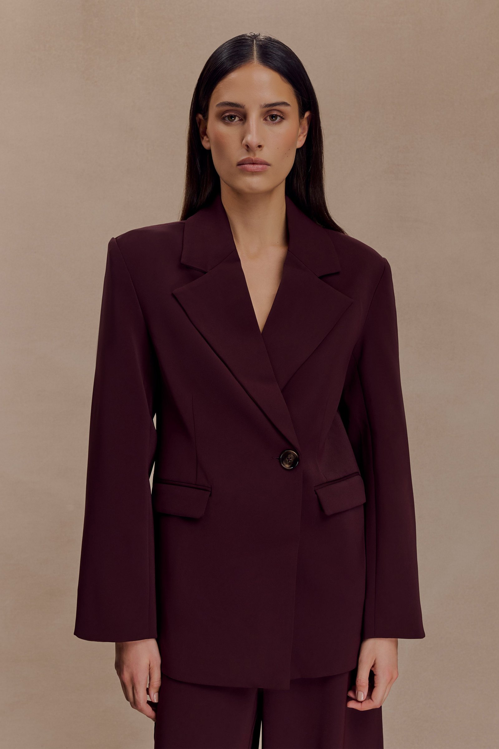 250819_MESHKI_WomeninPowerDay1_08_403 Mateo Oversized Blazer - Mahogany - Image 1