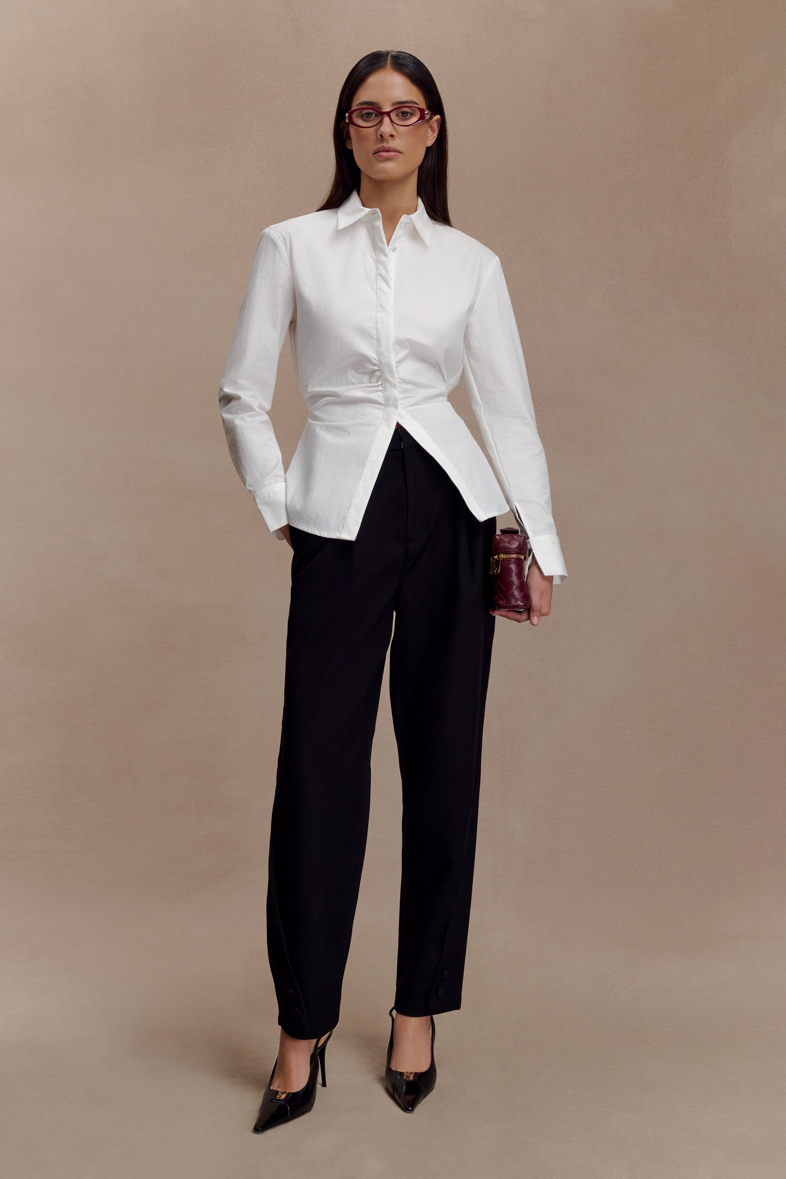 250820_MESHKI_WomenInPowerDay2_16_567_a190b5a0-43b0-4f79-9a23-a6a9e5e662c4 Olie Barrel Leg Suiting Pants - Black - Image 1
