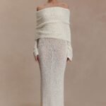 Marisol Off Shoulder Boucle Maxi Dress - Ivory