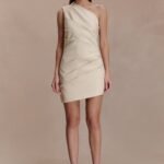 Helena One Shoulder Linen Mini Dress - Natural Beige