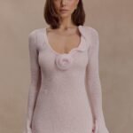 Samira Knit Long Sleeve Mini Dress - Misty Rose