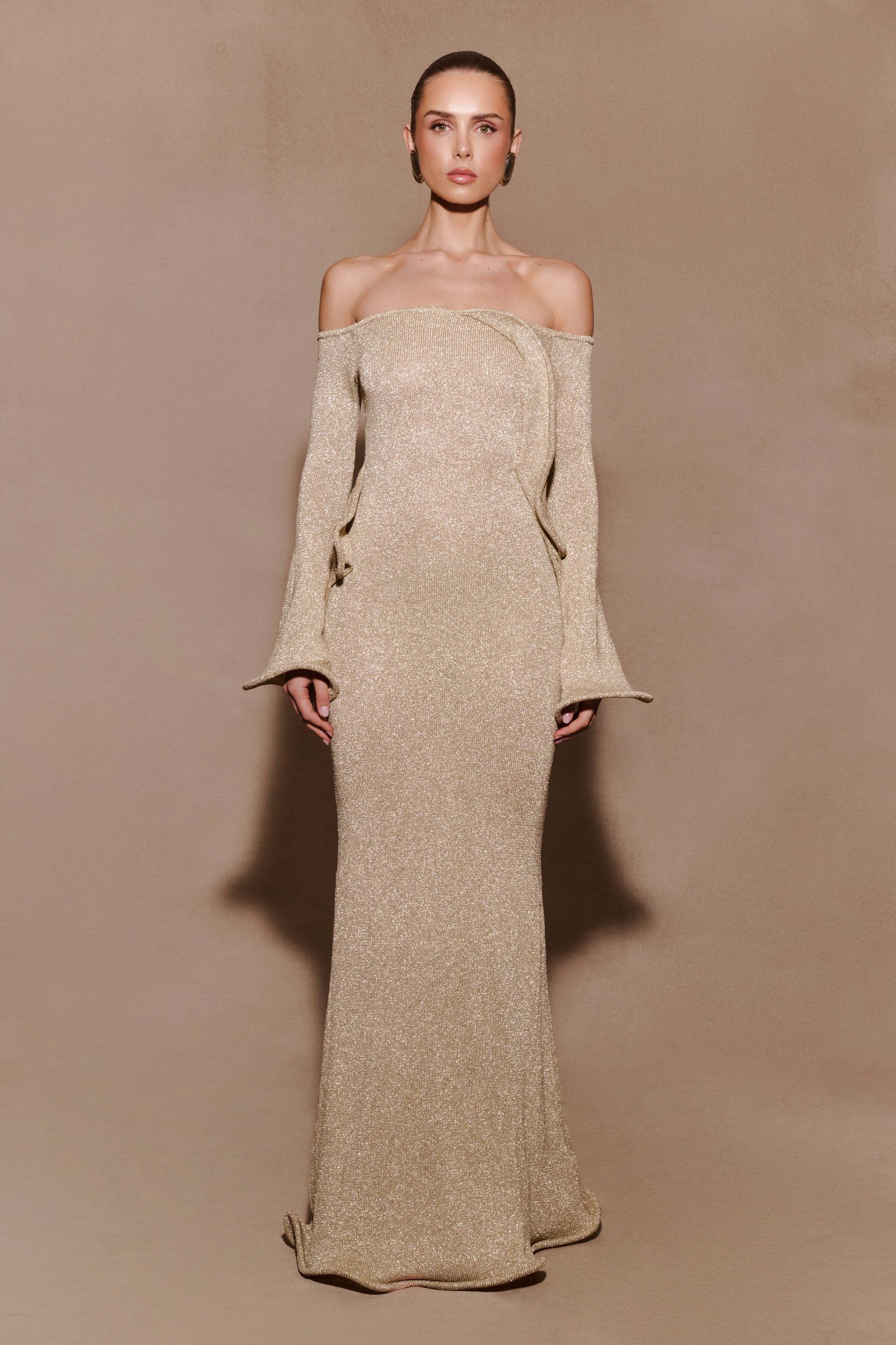 251114_MESHKI_Nile5_Sparkle_33_1121 Sandrine Lurex Knit Maxi Dress - Gold - Image 1