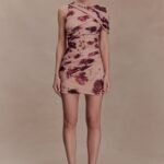 Adrienne One Shoulder Mesh Mini Dress - Nude Blurred Floral Print