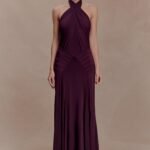 Indira Gathered Slinky Halter Maxi Dress - Mahogany