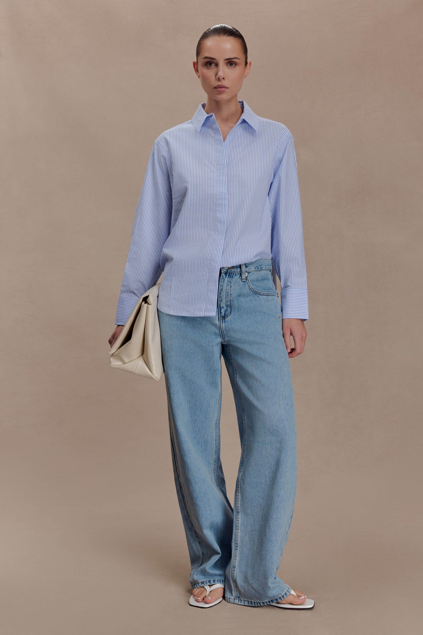 251209_MESHKI_Gardner5_25_693 Hansen Oversized Shirt - Blue Pinstripe - Image 1
