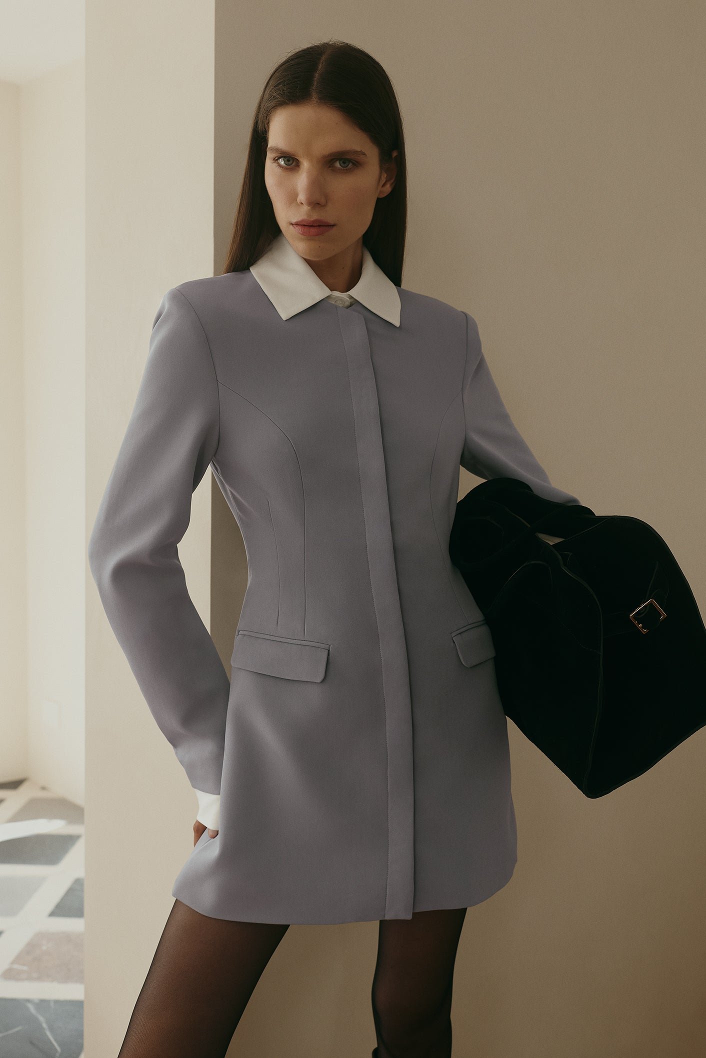 260120_Meshki_Workwear_15_1311 Gretchen Suiting Mini Dress - Grey - Image 1
