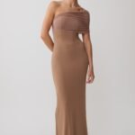 Hanh One Shoulder Mesh Maxi Dress - Tan