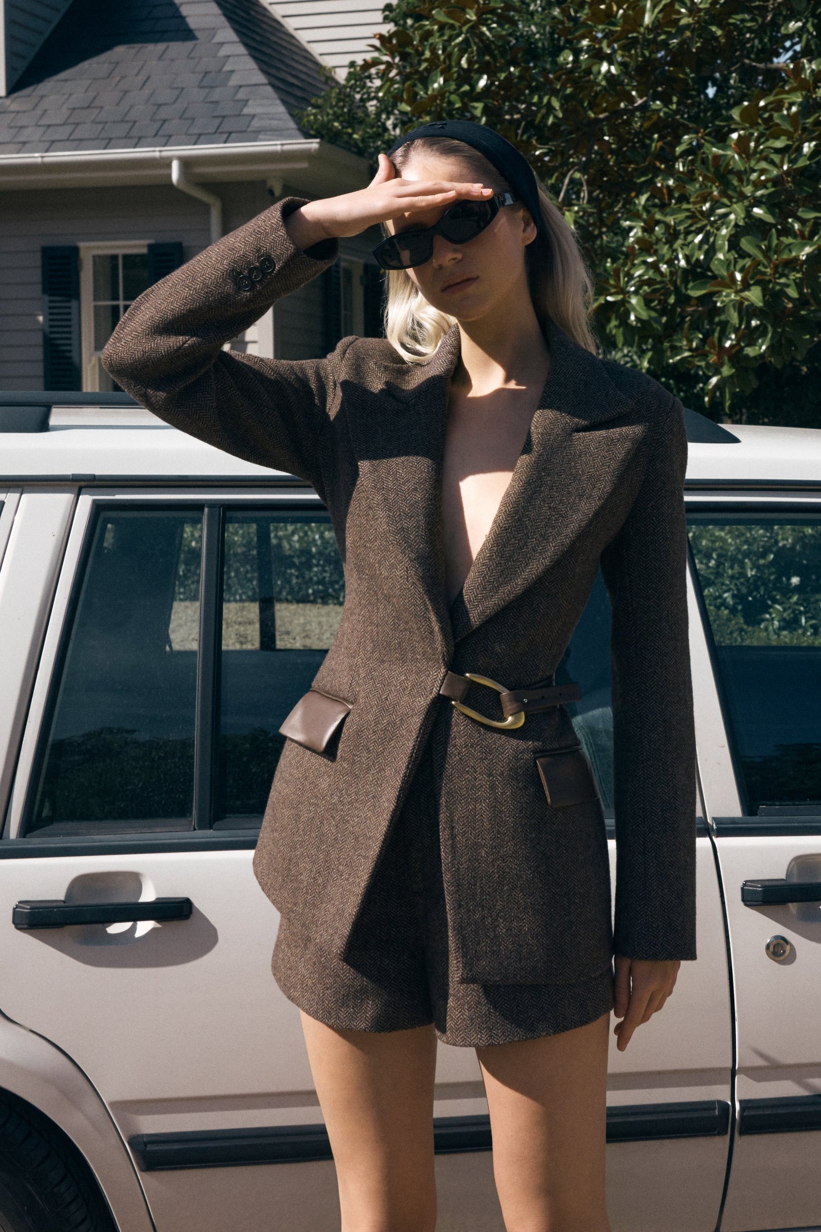260211_MESHKI_REUNION_02_0225x_1c6093c2-7f98-4bfe-acbc-58572173f788 Romy Structured Blazer With Hardware - Herringbone - Image 1
