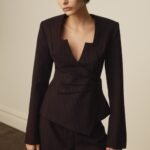 Agatha Square Neck Blazer - Plum Pinstripe