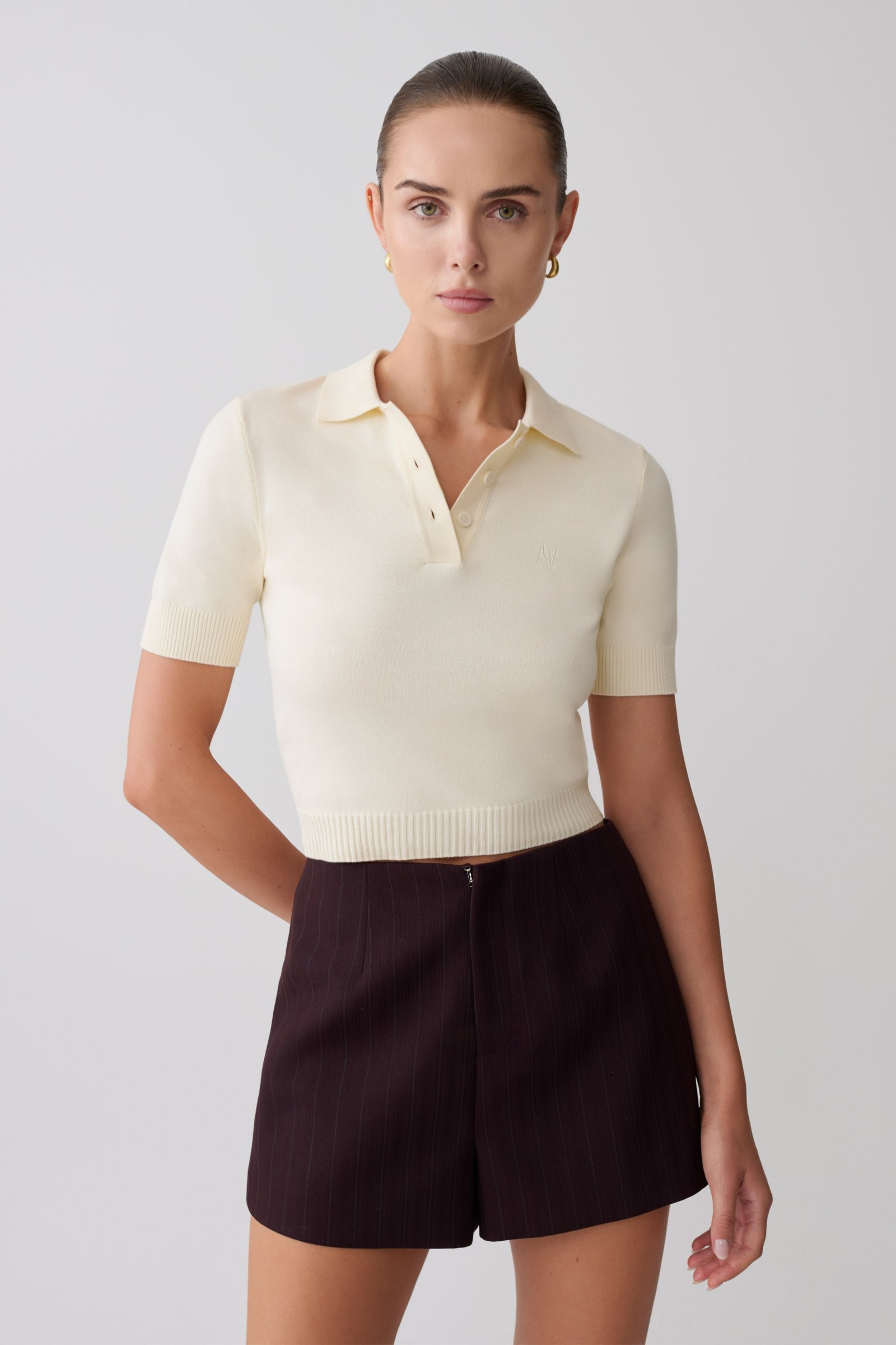 260219_MESHKI_Reshoots_12_TP11040KD6-IVY_423 Philly Knit Button Up Top - Ivory - Image 1