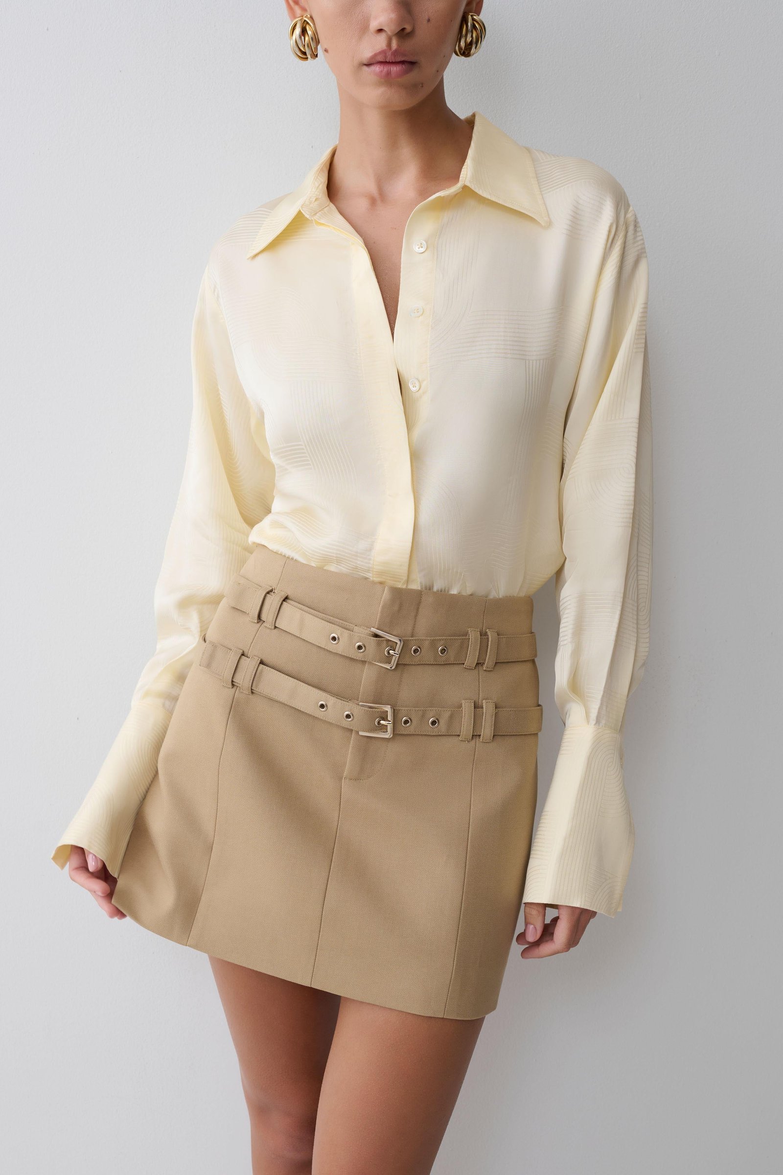 Gia Long Sleeve Satin Shirt - Buttermilk - Image 1