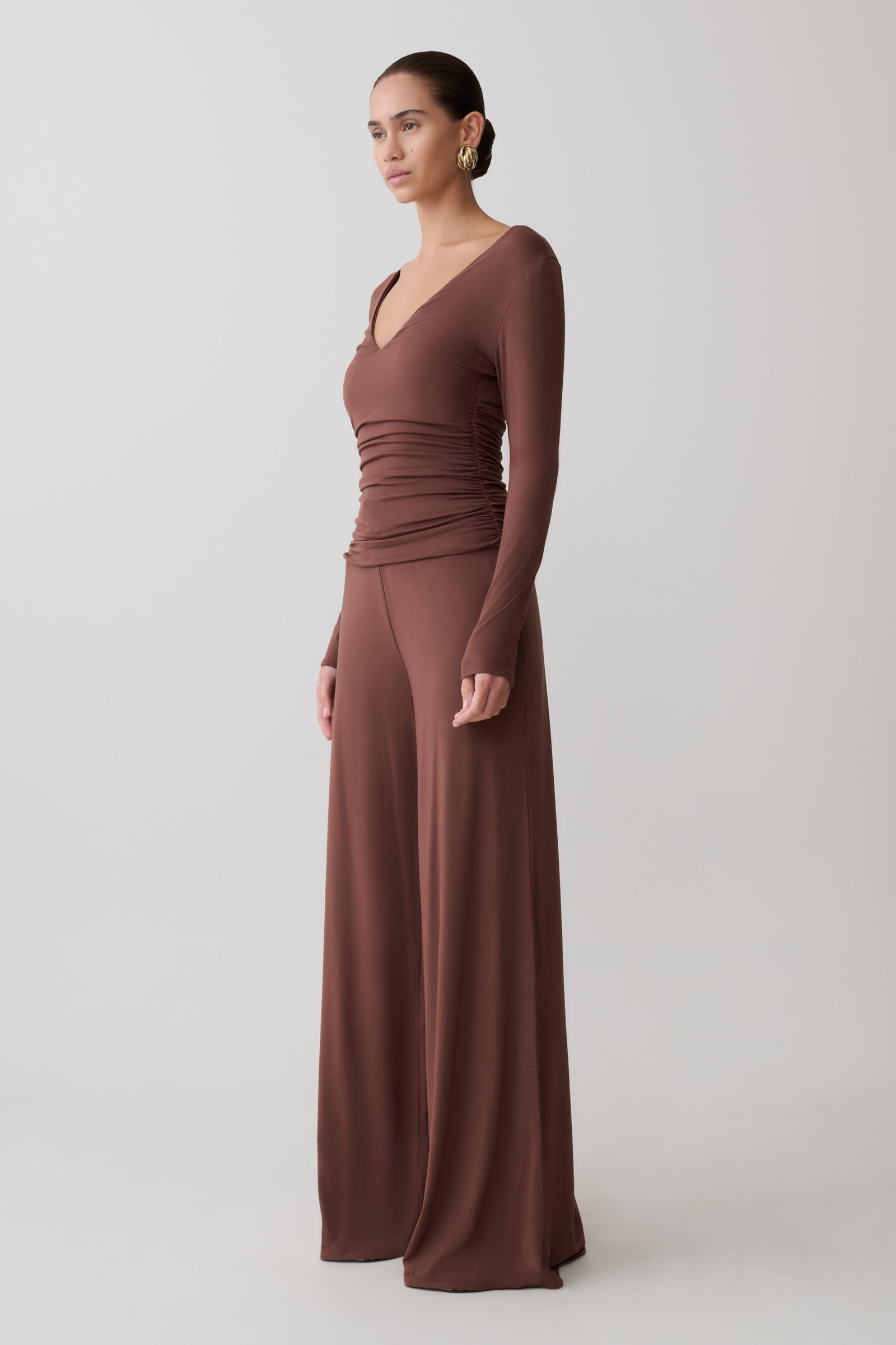 Dewi Wide Leg Modal Pants - Chocolate - Image 3