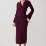 Amirose Ruffle Knit Midi Dress - Plum