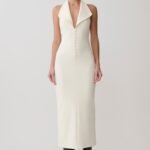 Annita Crepe Halter Midi Dress - Ivory
