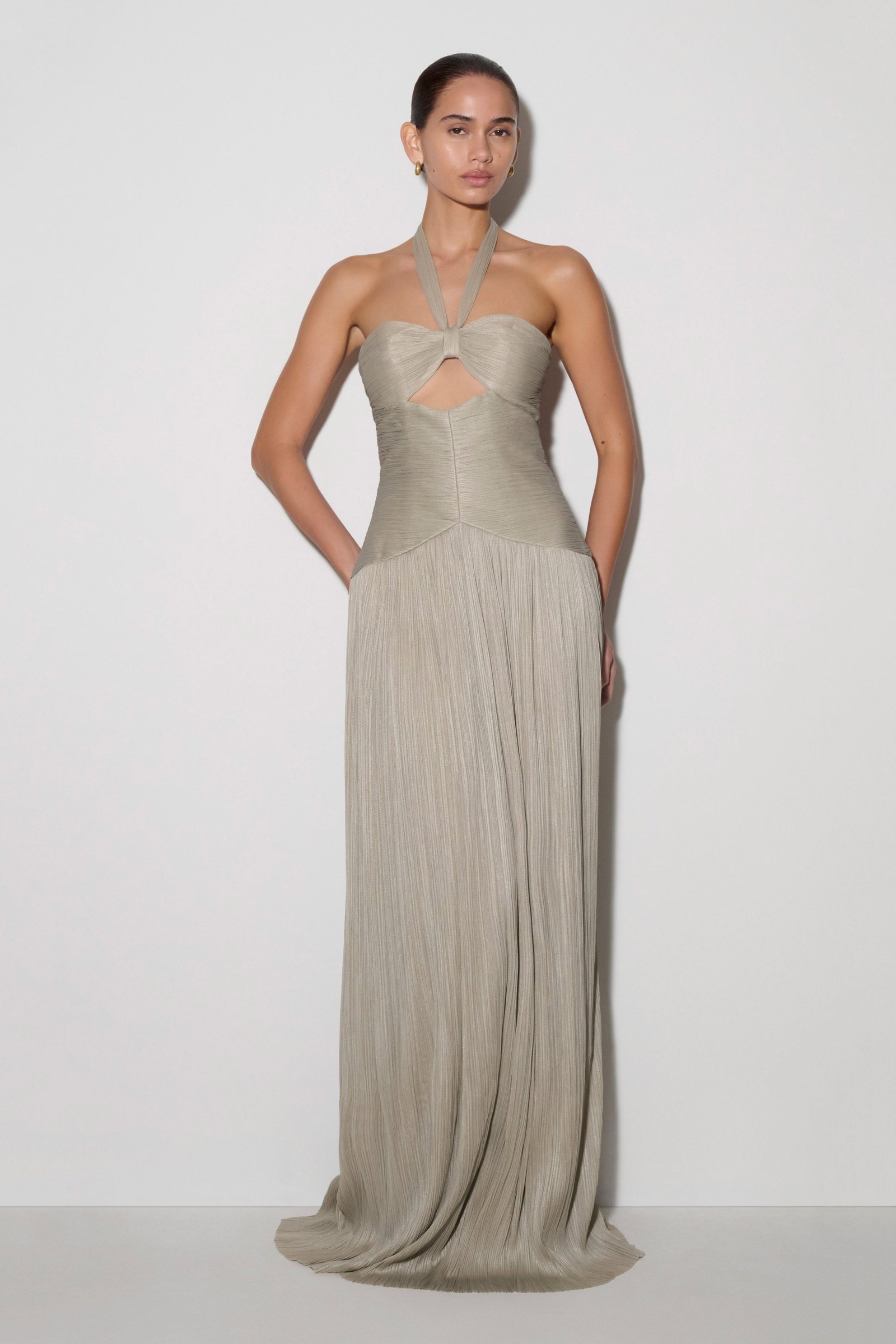 260325_MESHKI_Reshoots_hardflash_19_281 Juliette Pleated Chiffon Maxi Dress - Silver - Image 1