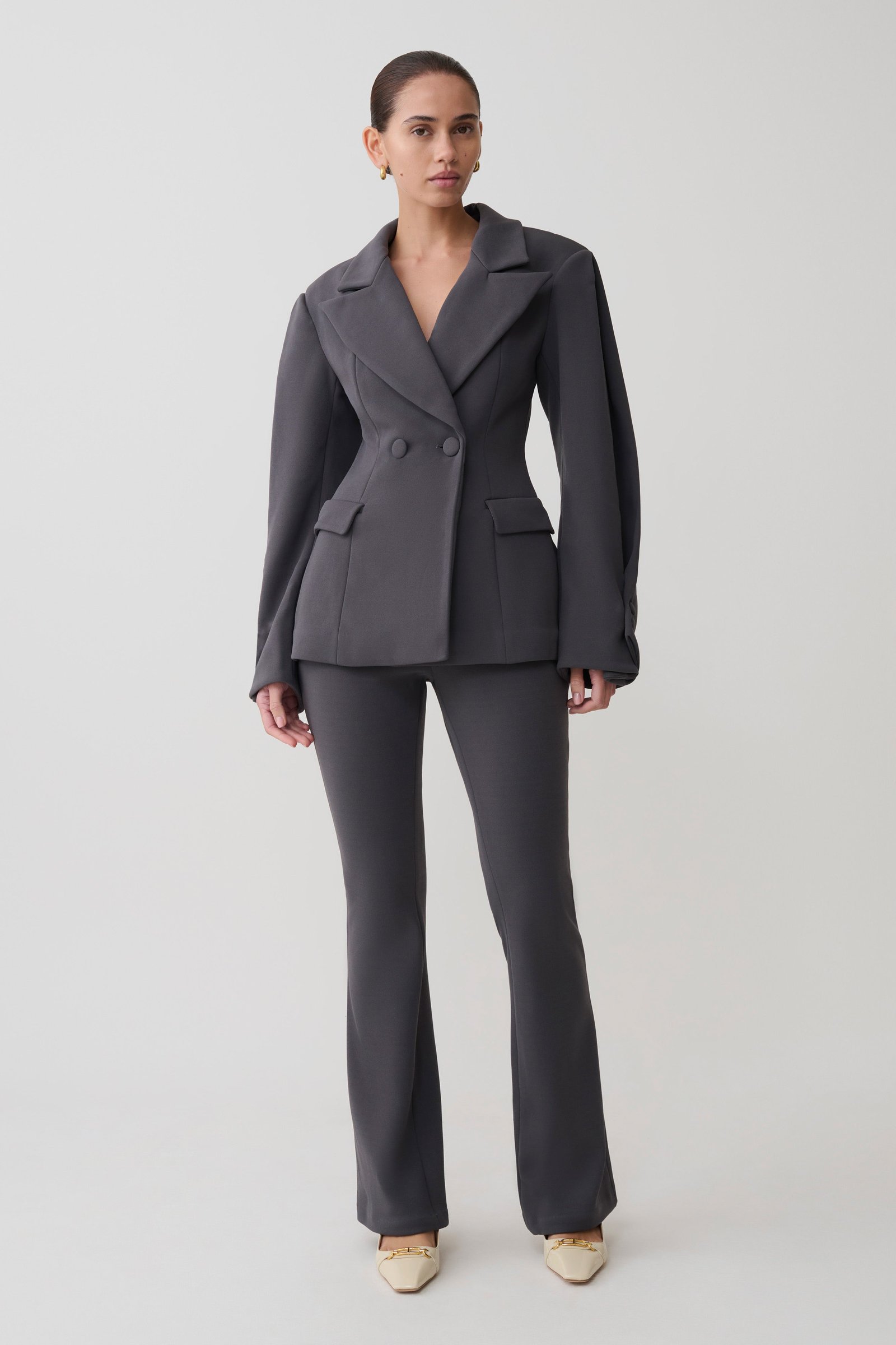 260325_MESHKI_Reshoots_hardflash_25_452_dda52160-8ad6-4c95-999b-c3306ca94a31 Marion Fit And Flare Pant - Charcoal Shadow - Image 1