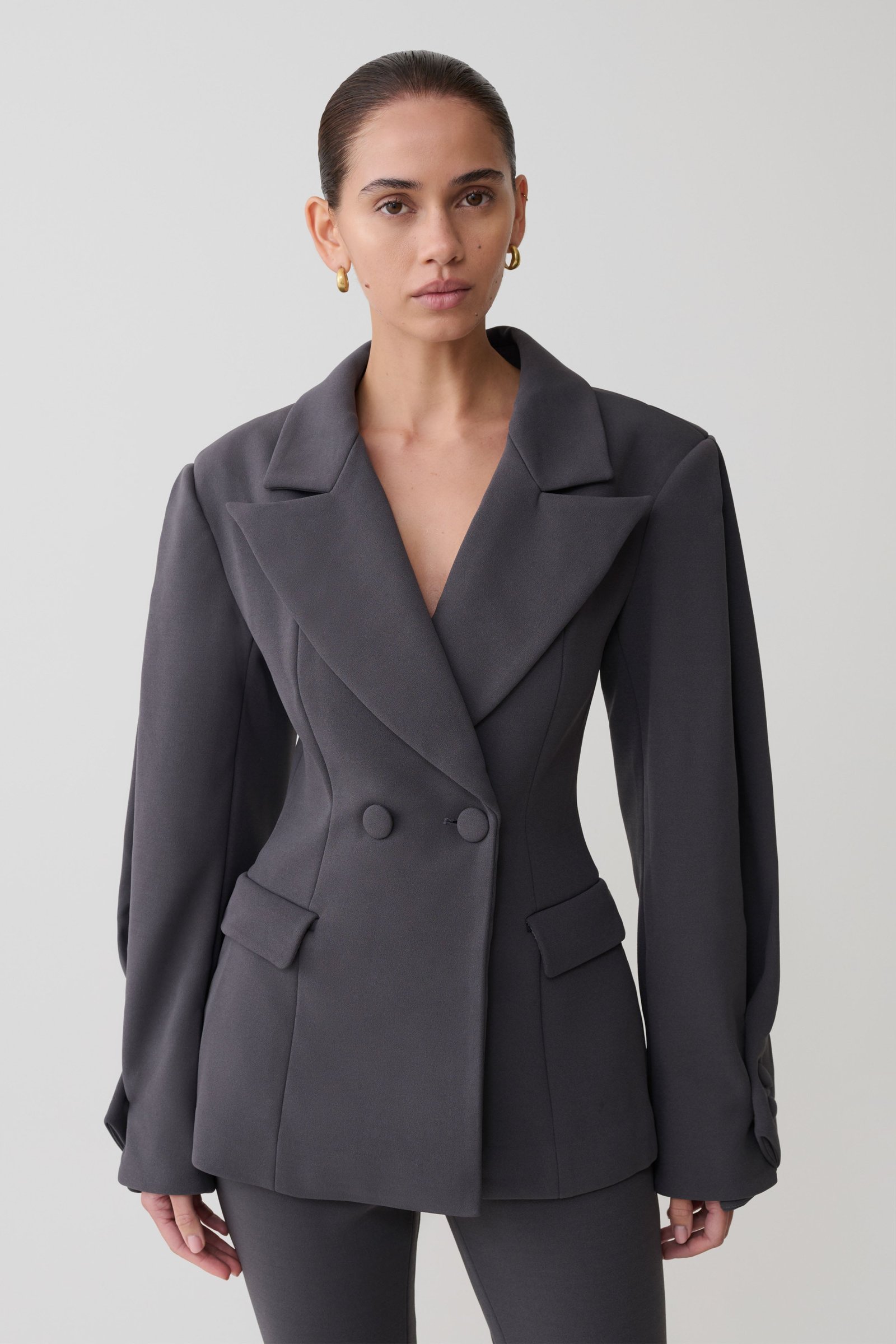 260325_MESHKI_Reshoots_hardflash_25_467-1 Wesley Structured Blazer - Charcoal Shadow - Image 1