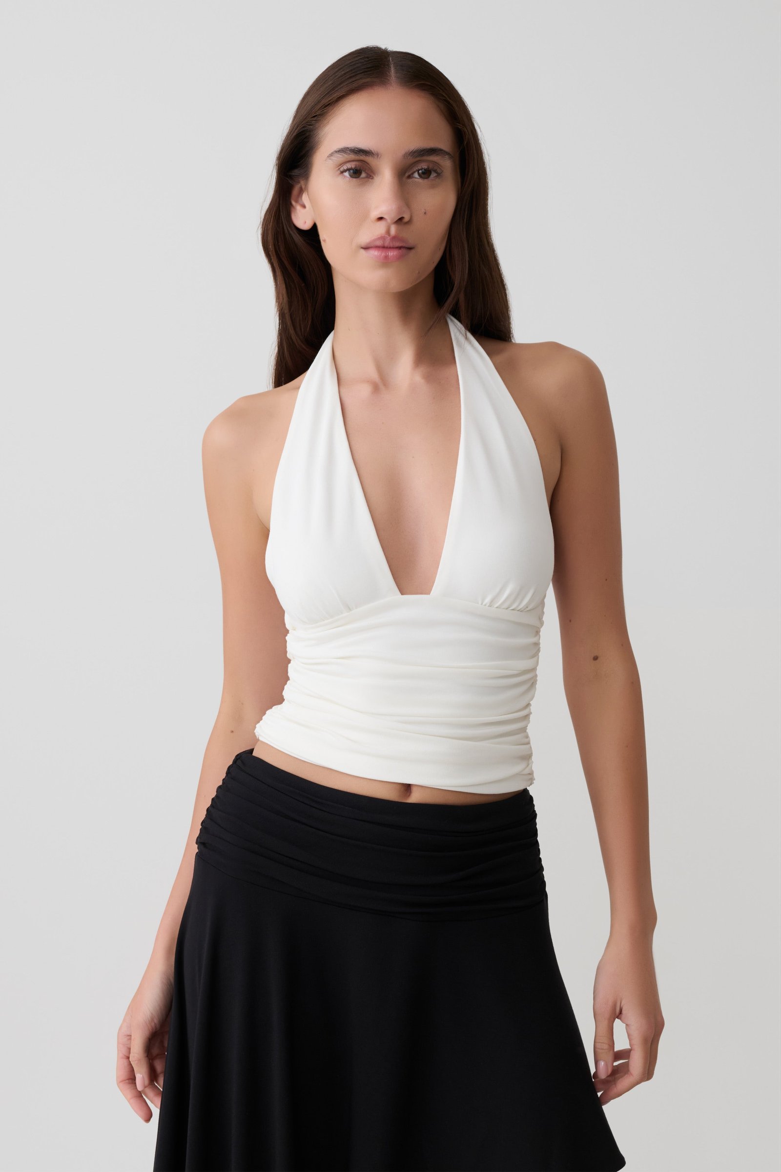 260408_MESHKI_Resort2_20_1168-1 Peregrine Modal Gathered Halter Top - White - Image 1