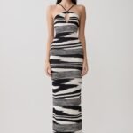 Ashtin Cross Front Knit Maxi Dress - Linear Shift Print