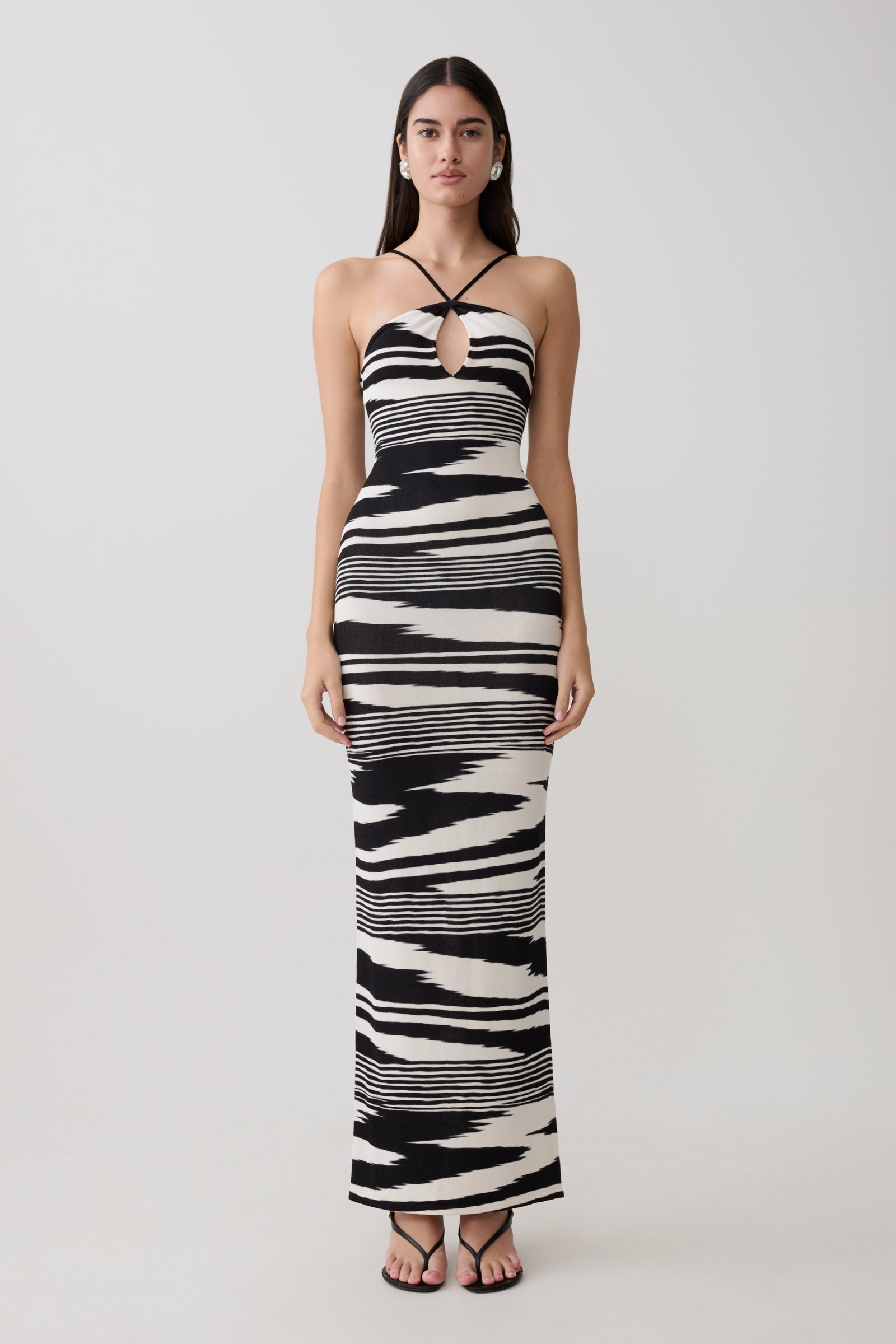 260428_MESHKI_Resort_5_12_533 Ashtin Cross Front Knit Maxi Dress - Linear Shift Print - Image 1