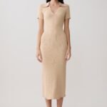 Nichelle Short Sleeve Collared Knit Midi Dress - Natural