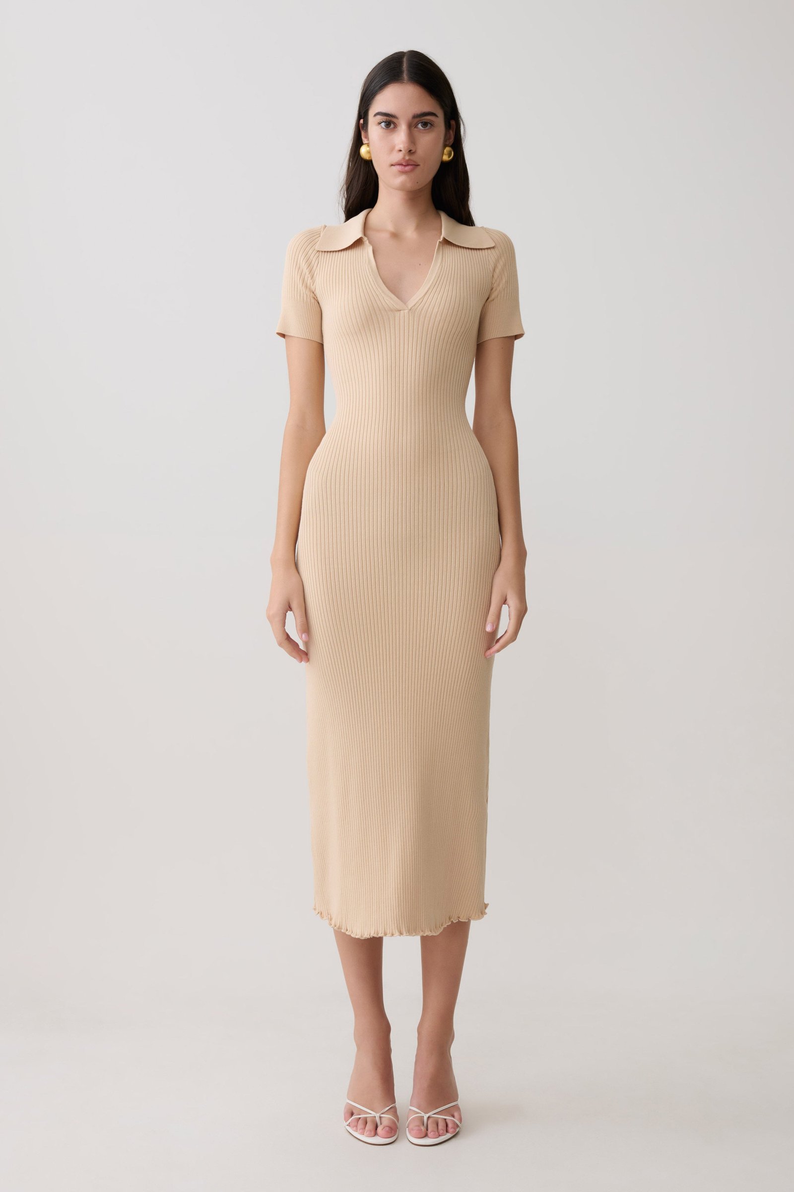260428_MESHKI_Resort_5_22_1008 Nichelle Short Sleeve Collared Knit Midi Dress - Natural - Image 1