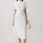 Ailla High Neck Cowl Midi Dress - White