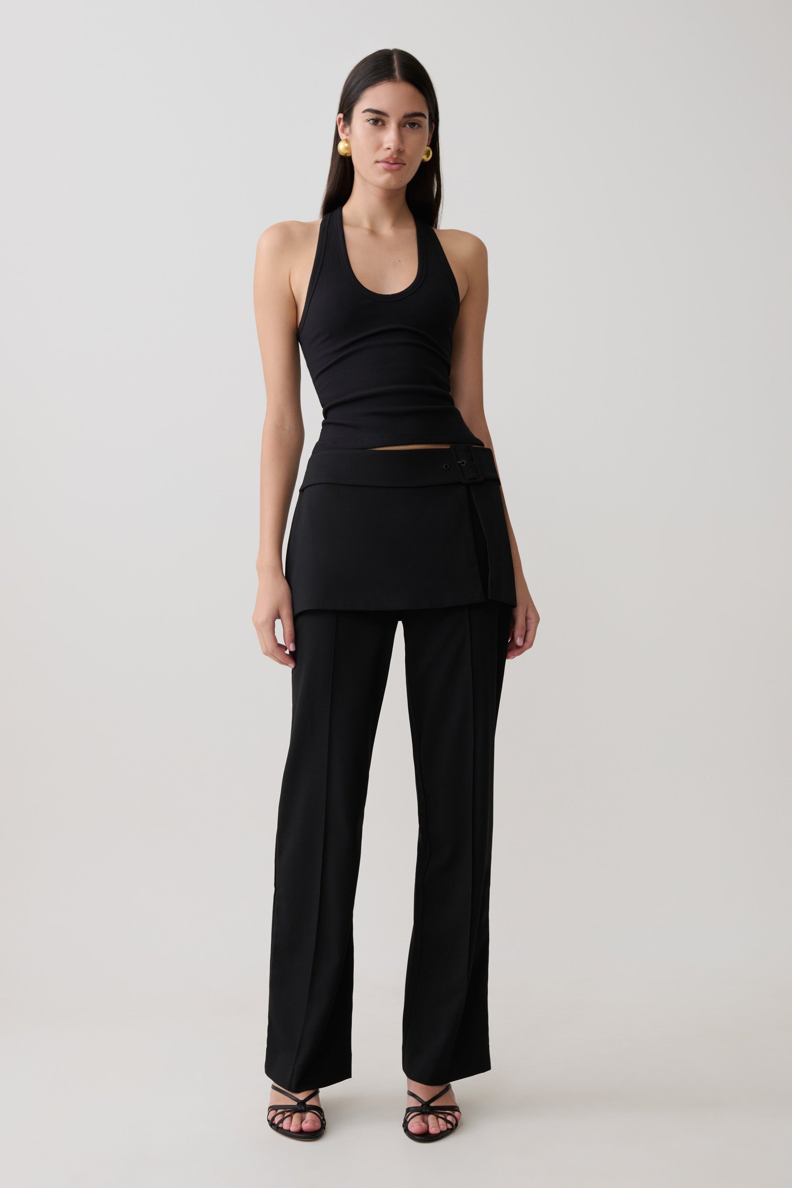 260428_MESHKI_Resort_5_28_1339 Daisy Wrap Skirt Straight Leg Pants - Black - Image 1