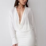 Soleia Cowl Drape Shirt Dress - White