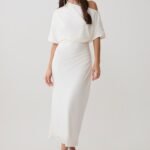 Alva Wool Lyocell Draped Midi Dress - White